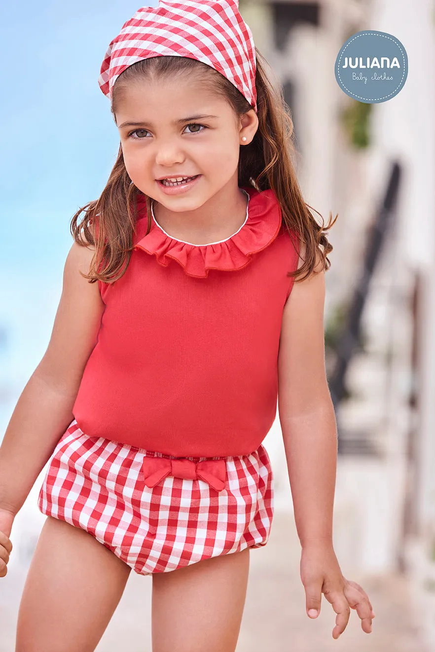 SS24 Juliana Baby Girls Red & White Check Jam Pants Set