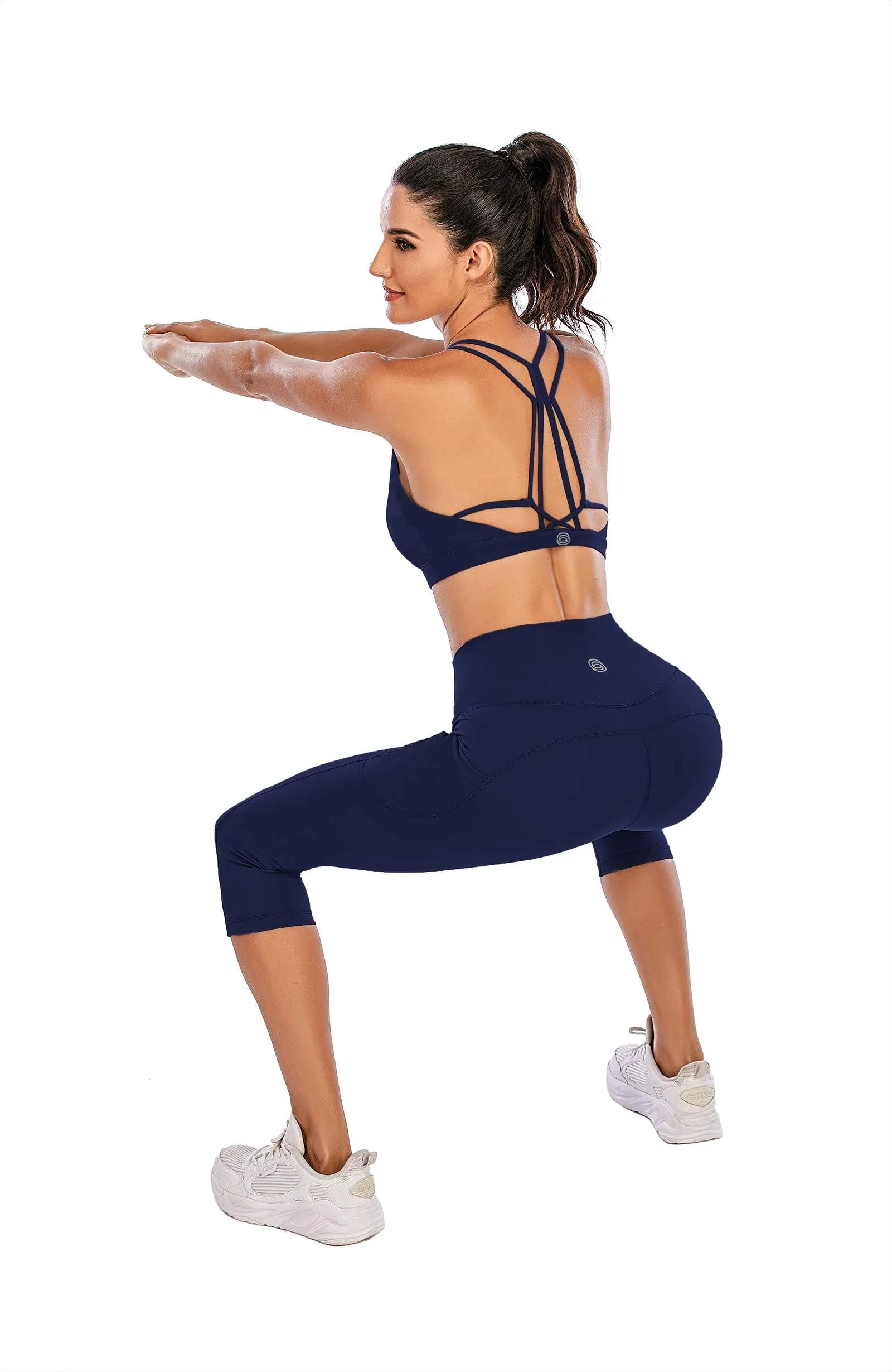 Steppe Naked Feeling High Waisted Yoga Pants Women's Workout Capris Leggings with Pockets Tummy Control Buttery Soft Running Compression Capris for Athletic Gym Exercise Fitness Royal Blue