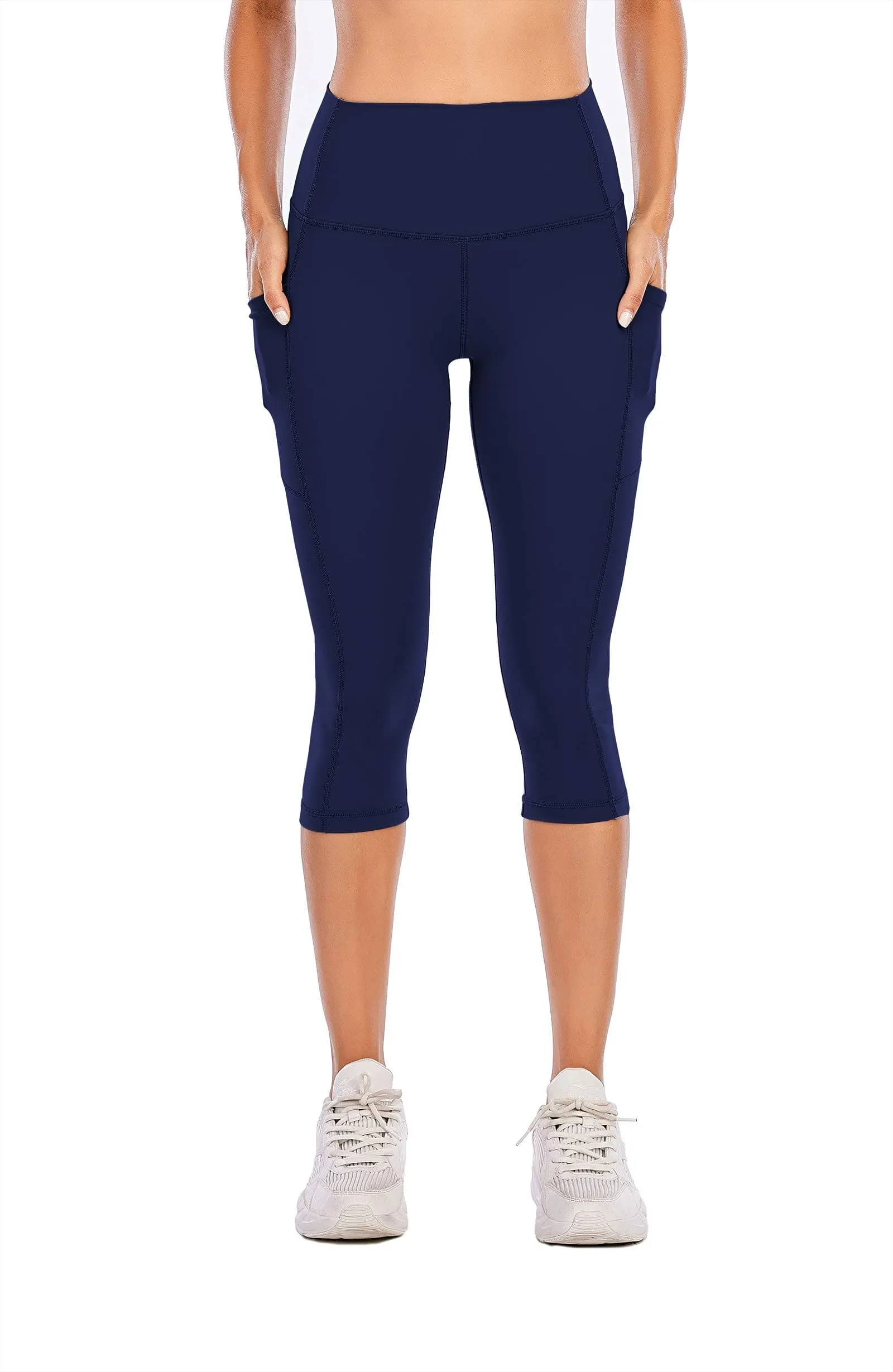 Steppe Naked Feeling High Waisted Yoga Pants Women's Workout Capris Leggings with Pockets Tummy Control Buttery Soft Running Compression Capris for Athletic Gym Exercise Fitness Royal Blue