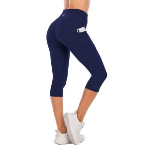 Steppe Naked Feeling High Waisted Yoga Pants Women's Workout Capris Leggings with Pockets Tummy Control Buttery Soft Running Compression Capris for Athletic Gym Exercise Fitness Royal Blue