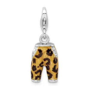 Sterling Silver Amore La Vita Rhod-pl CZ Enameled Leopard Pants Charm