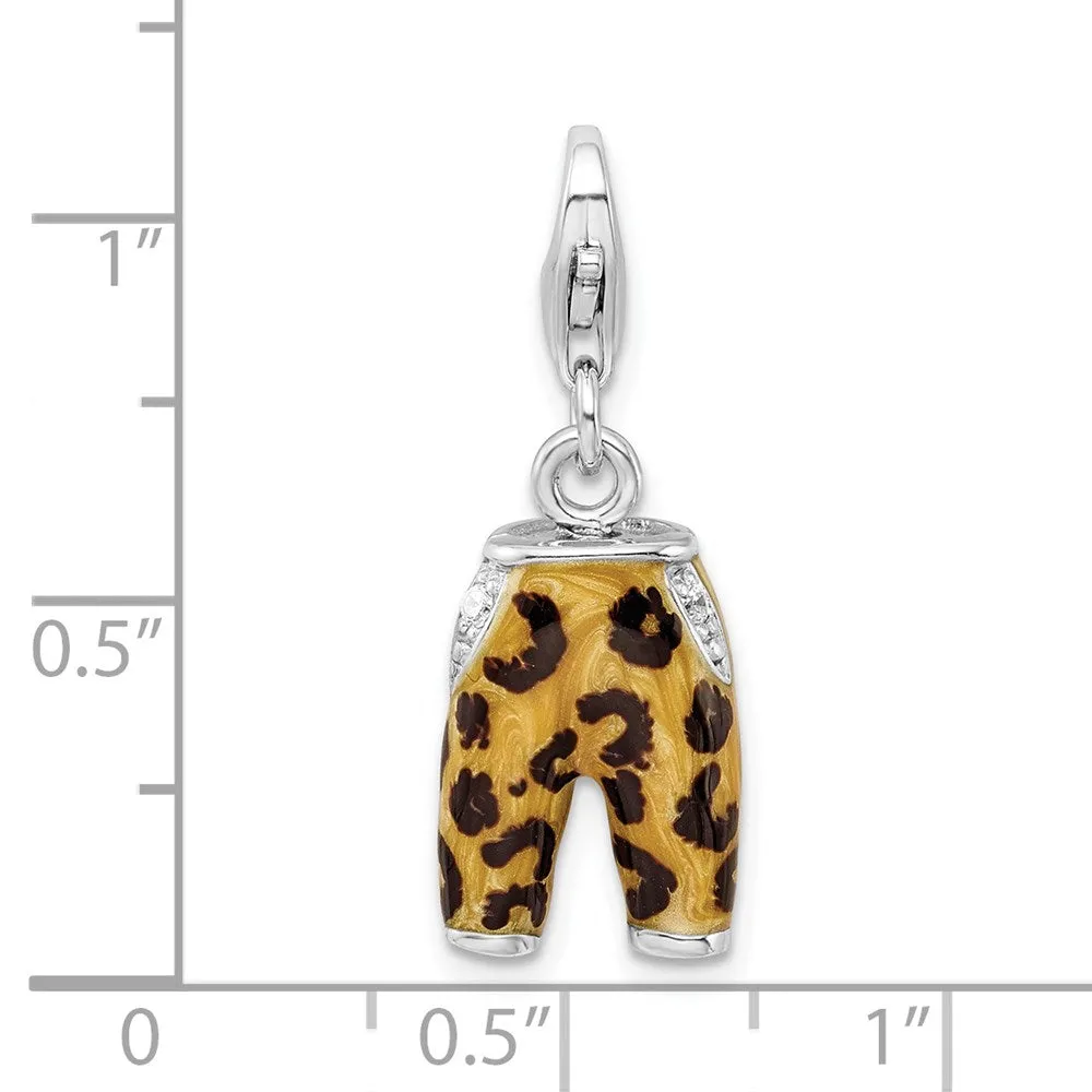 Sterling Silver Amore La Vita Rhod-pl CZ Enameled Leopard Pants Charm