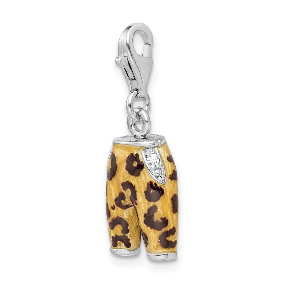 Sterling Silver Amore La Vita Rhod-pl CZ Enameled Leopard Pants Charm