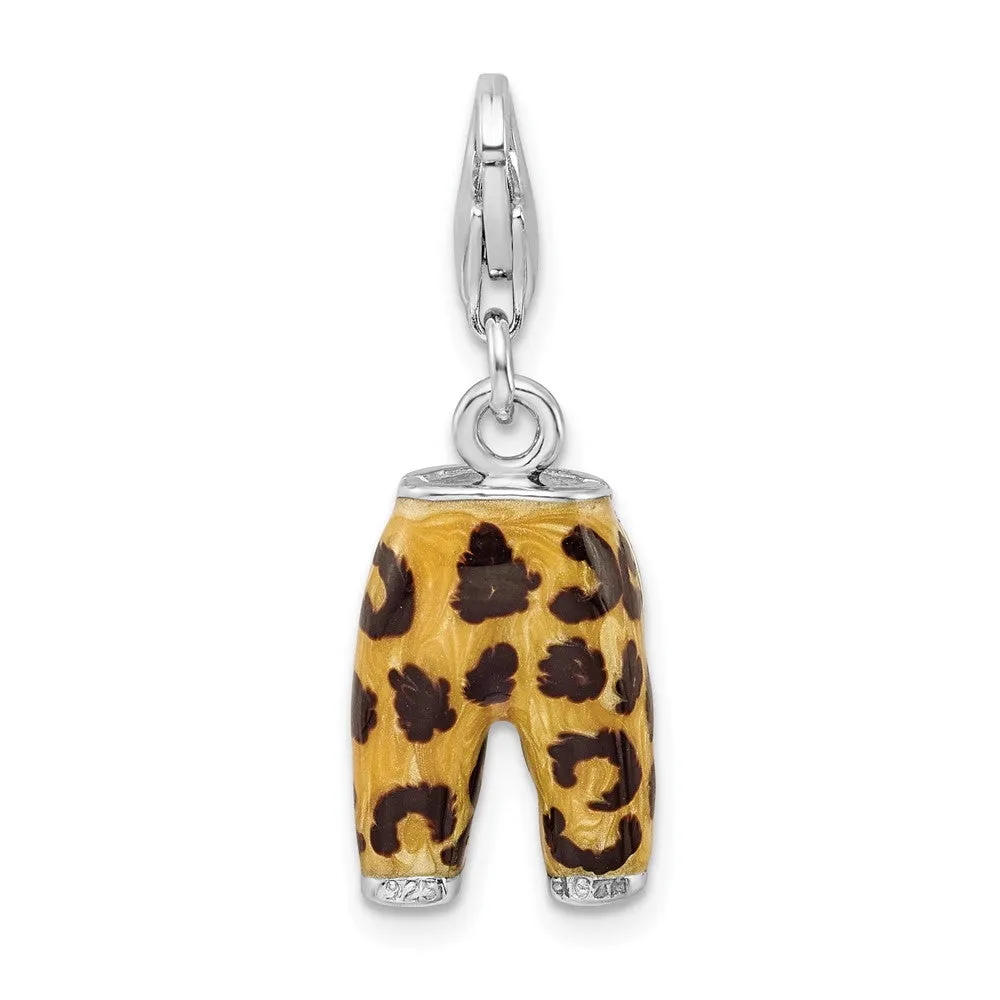 Sterling Silver Amore La Vita Rhod-pl CZ Enameled Leopard Pants Charm