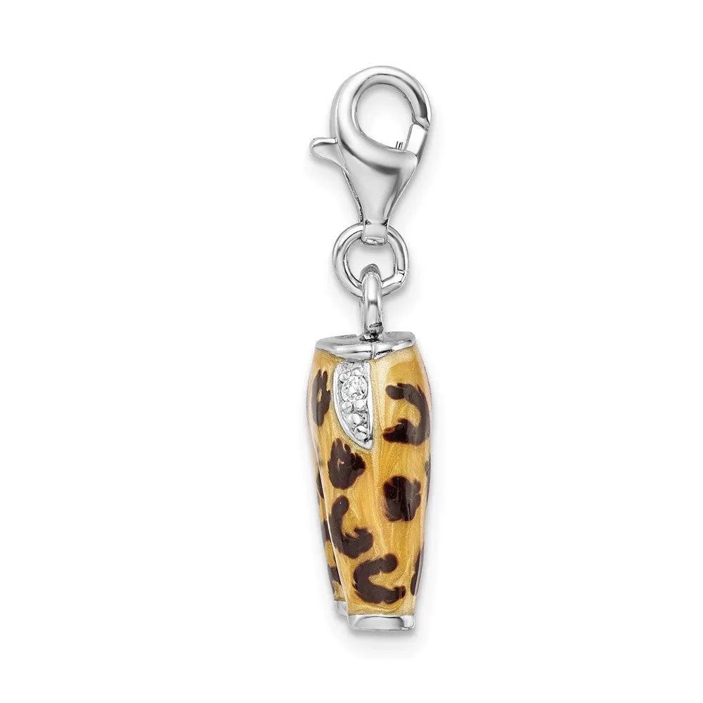 Sterling Silver Amore La Vita Rhod-pl CZ Enameled Leopard Pants Charm
