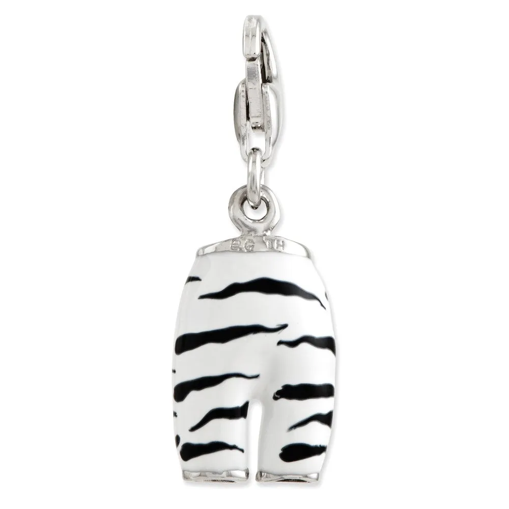Sterling Silver Click-on CZ Enamel Zebra Pants Charm