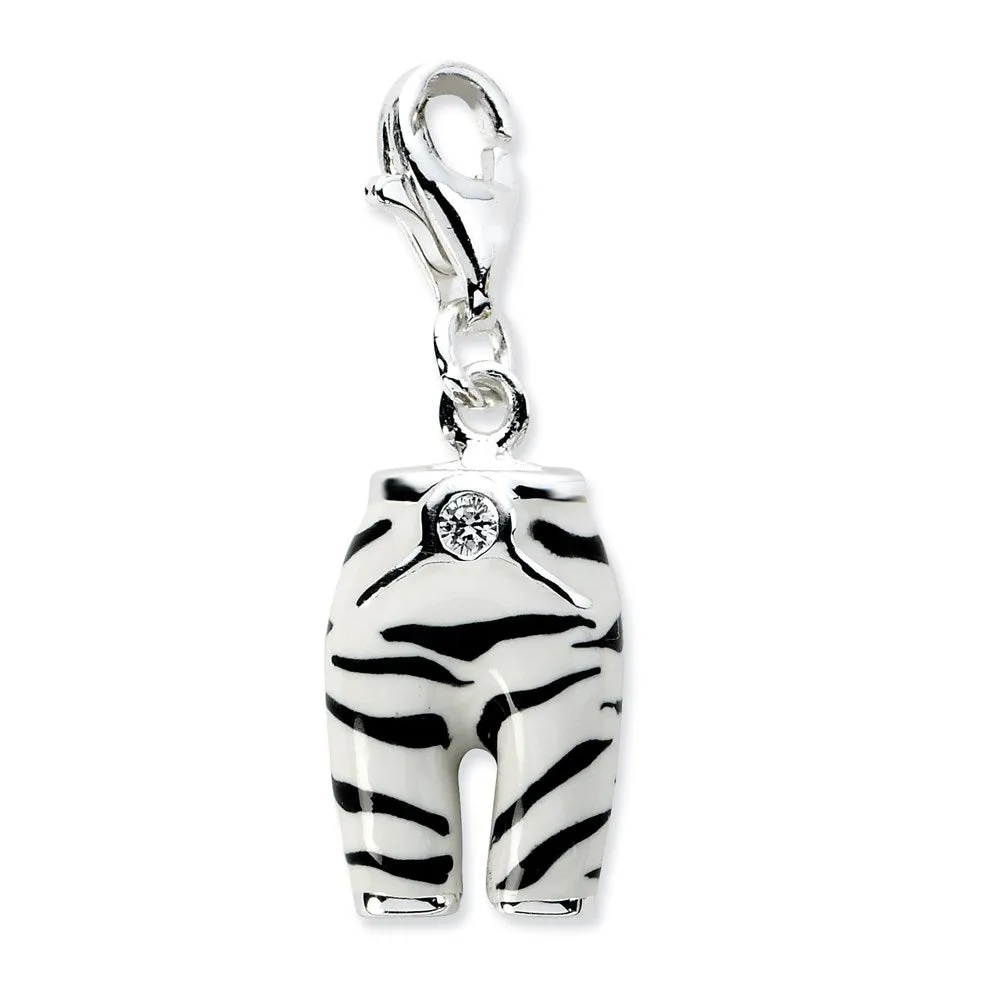 Sterling Silver Click-on CZ Enamel Zebra Pants Charm