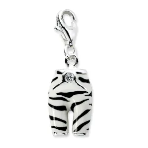 Sterling Silver Click-on CZ Enamel Zebra Pants Charm