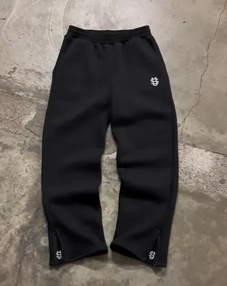 Stretch Rope Zipper Sweatpants Solid Color Casual