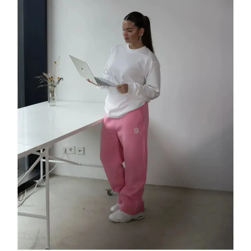 Stretch Rope Zipper Sweatpants Solid Color Casual