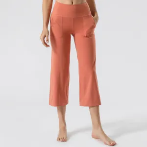 Summer High Waist Yoga Pants Women Pocket Fitness Straight Capri Pants