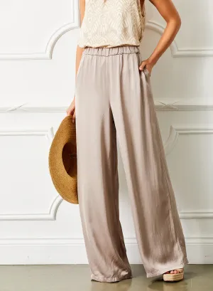 Suzy D Gabi Satin Palazzo Trousers - Mushroom