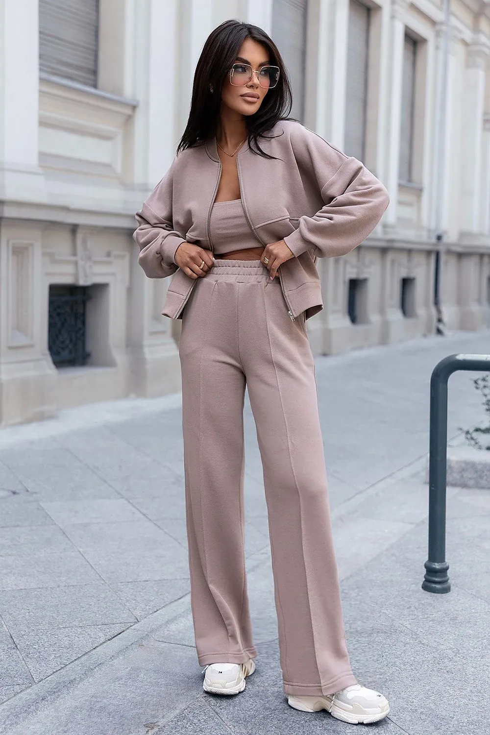 Tailored Bomber Set with Wide-Leg Pants