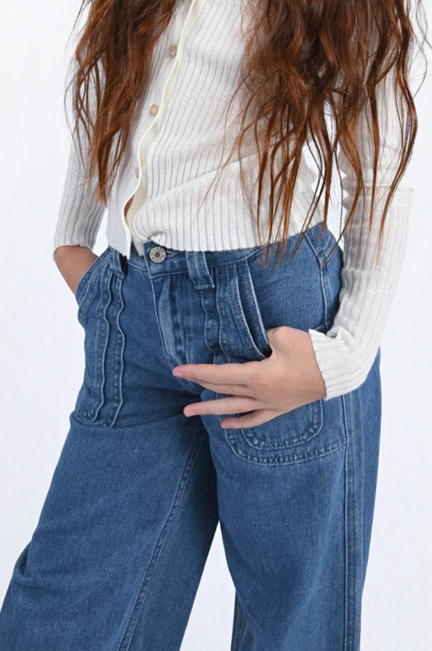 The Jones Wide Leg Denim Pants - Denim Blue - KIDS