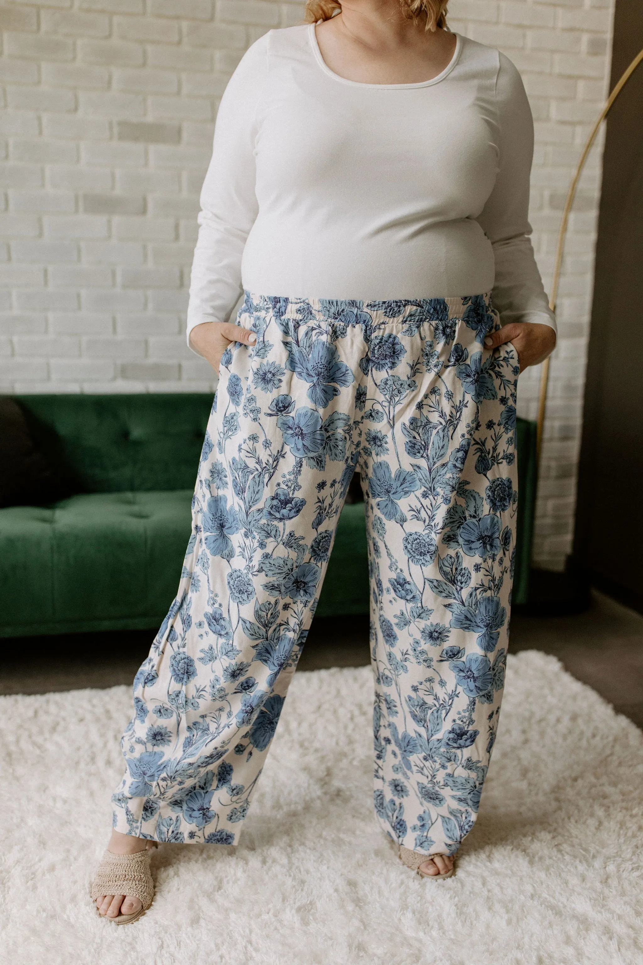 The Sonoma Floral Lantern Pant by NLT - Denim Blue - PLUS