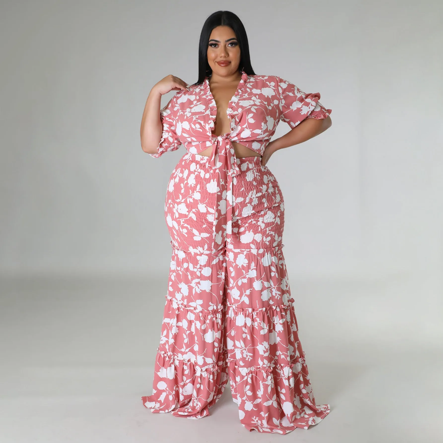 Tie Printed Wide Leg Pants Set