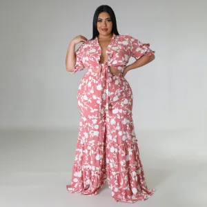 Tie Printed Wide Leg Pants Set