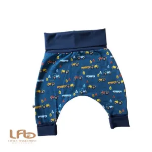 Tractor print- Handmade "Grow with Me" Baby Harem Pants – Adjustable, Comfy & Durable