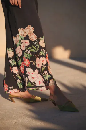 Trailing Blossom Black Crepe Palazzo Pants