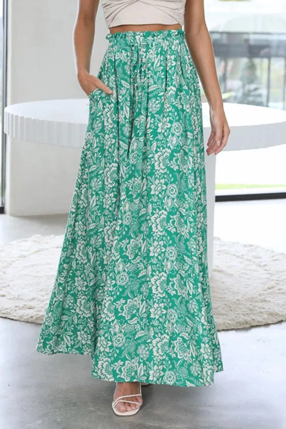 Tropic Flair High Elastic Waist Wide Leg Palazzo Pants