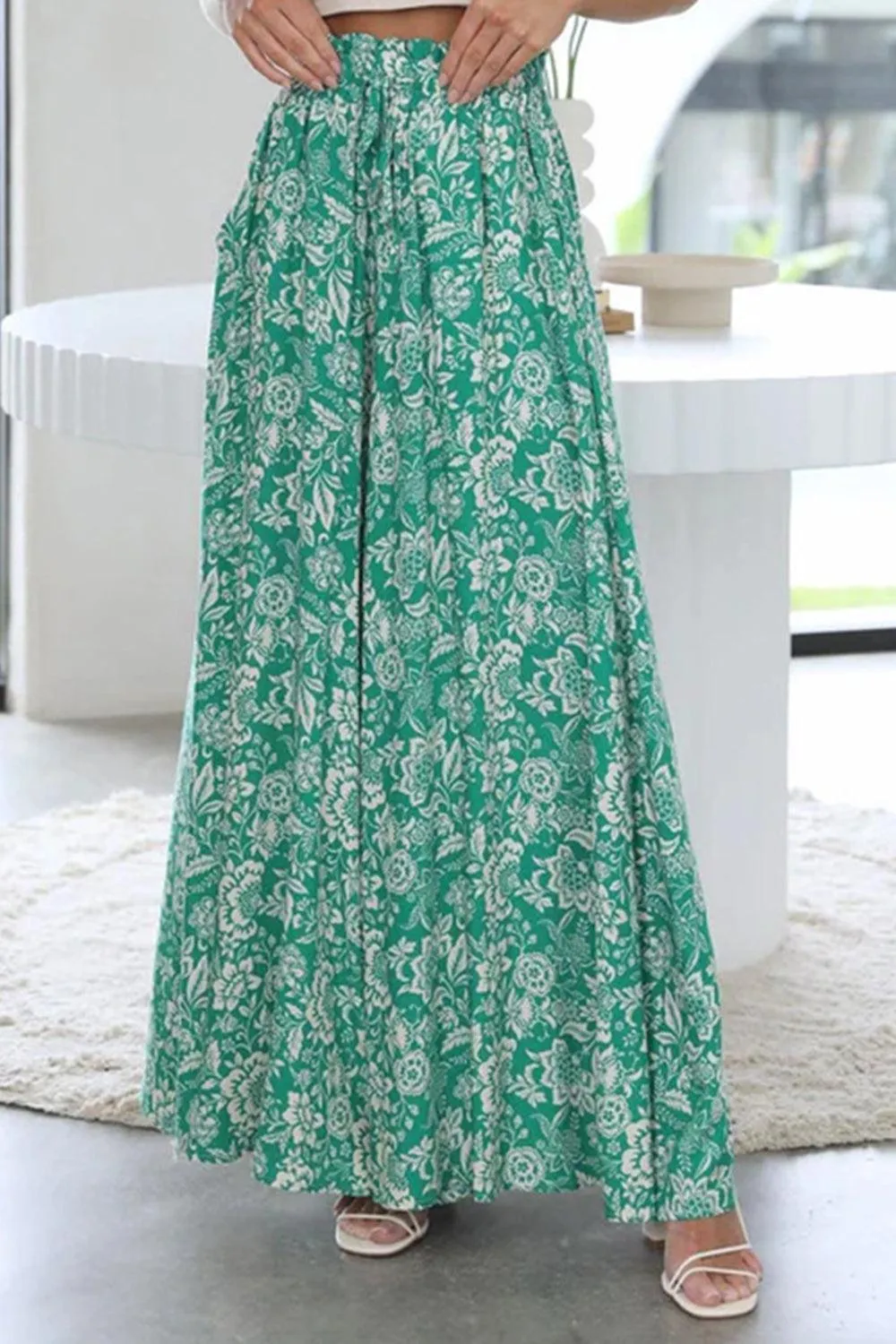 Tropic Flair High Elastic Waist Wide Leg Palazzo Pants
