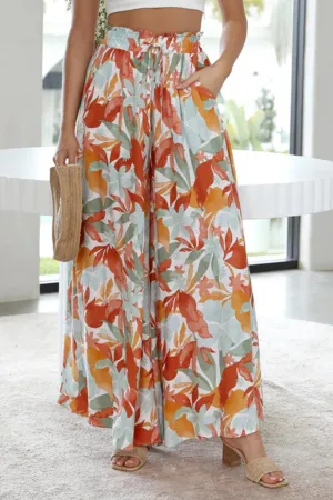 Tropic Flair High Elastic Waist Wide Leg Palazzo Pants