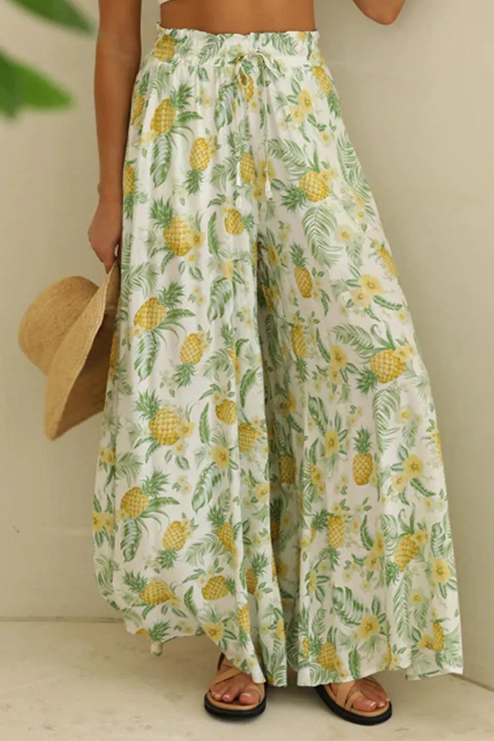 Tropic Flair High Elastic Waist Wide Leg Palazzo Pants