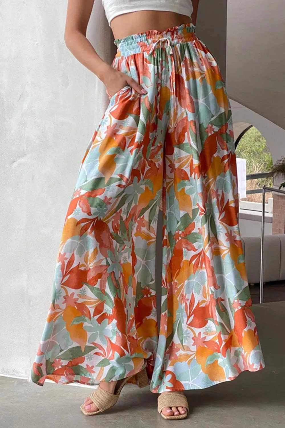 Tropic Flair High Elastic Waist Wide Leg Palazzo Pants