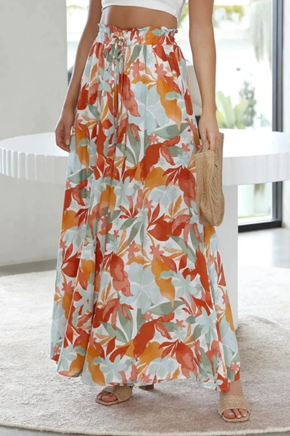 Tropic Flair High Elastic Waist Wide Leg Palazzo Pants