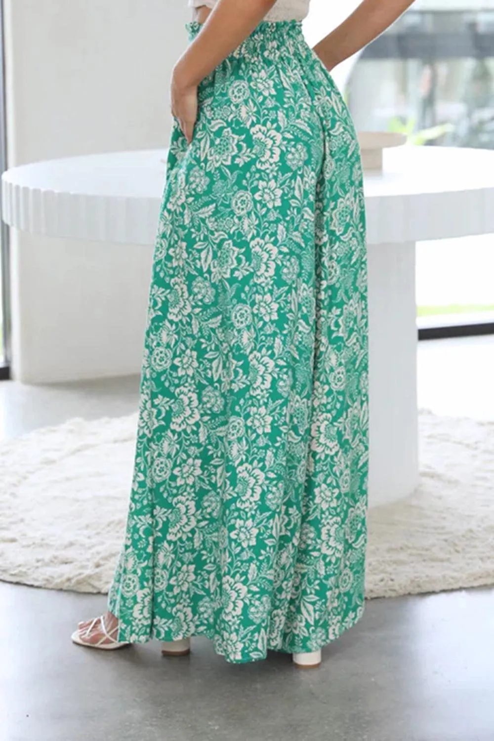 Tropic Flair High Elastic Waist Wide Leg Palazzo Pants