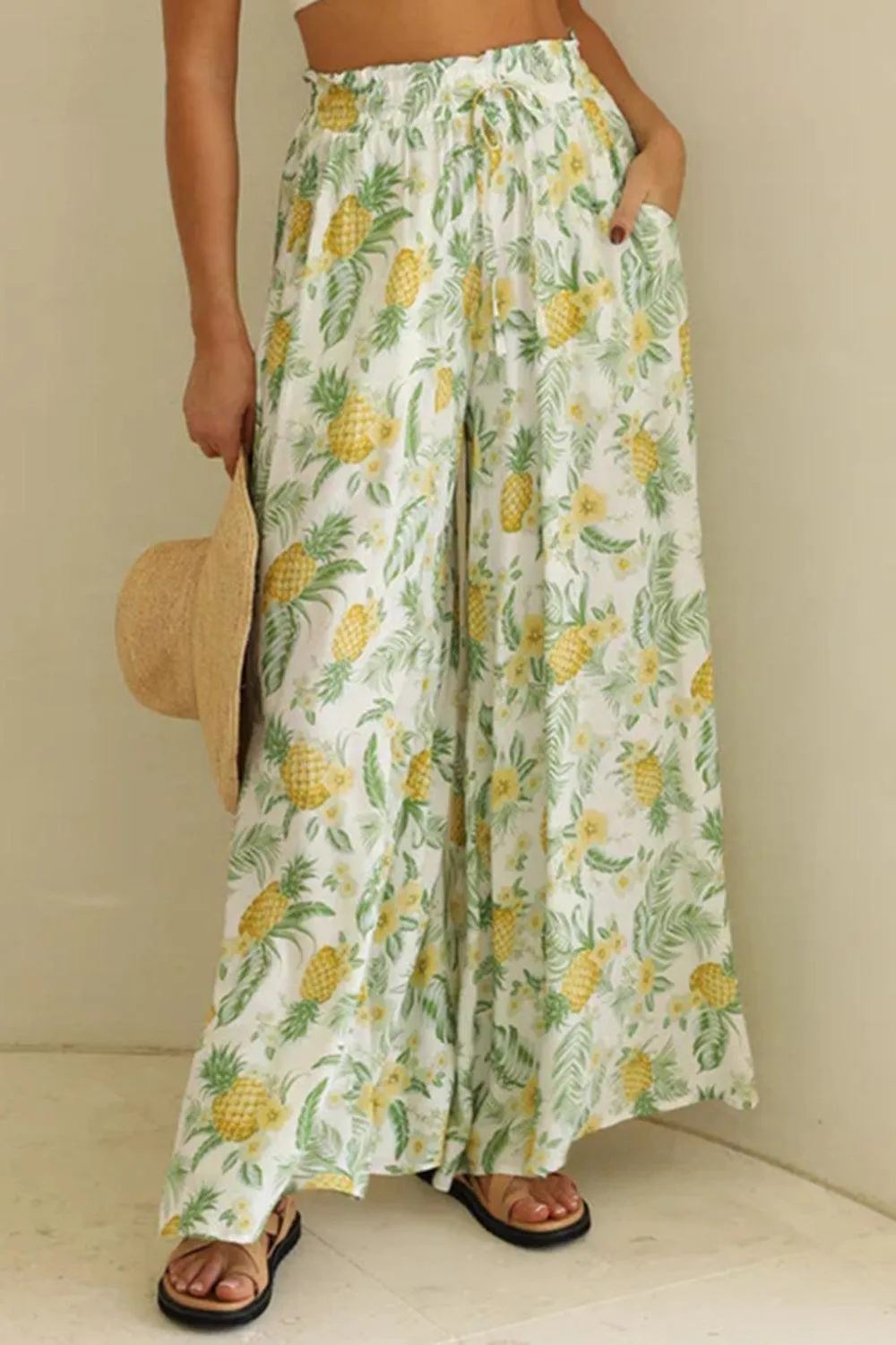Tropic Flair High Elastic Waist Wide Leg Palazzo Pants
