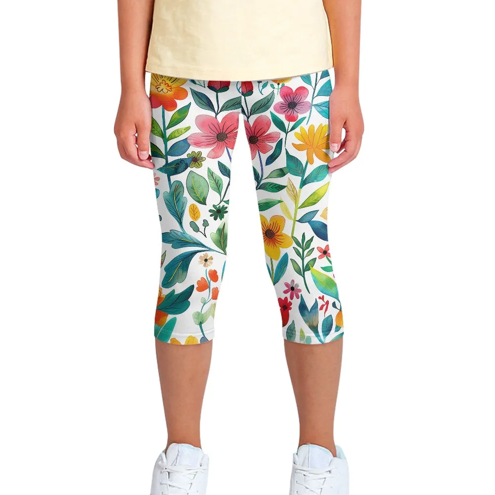 Tropical Bloom Kids' Capri Yoga Pants