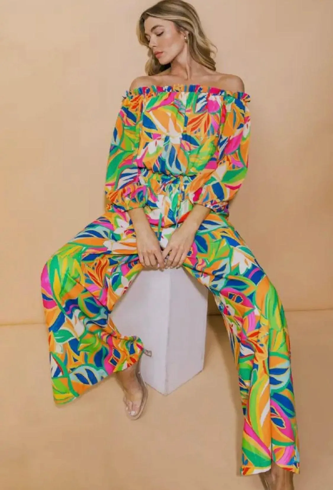 Tropical Patterned Flowy Pants