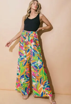 Tropical Patterned Flowy Pants