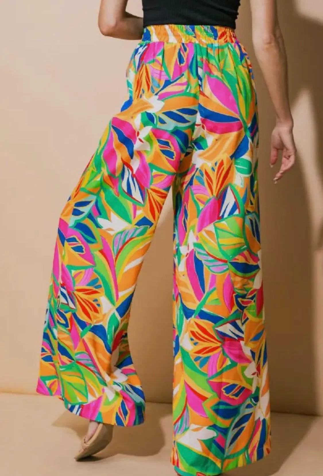 Tropical Patterned Flowy Pants