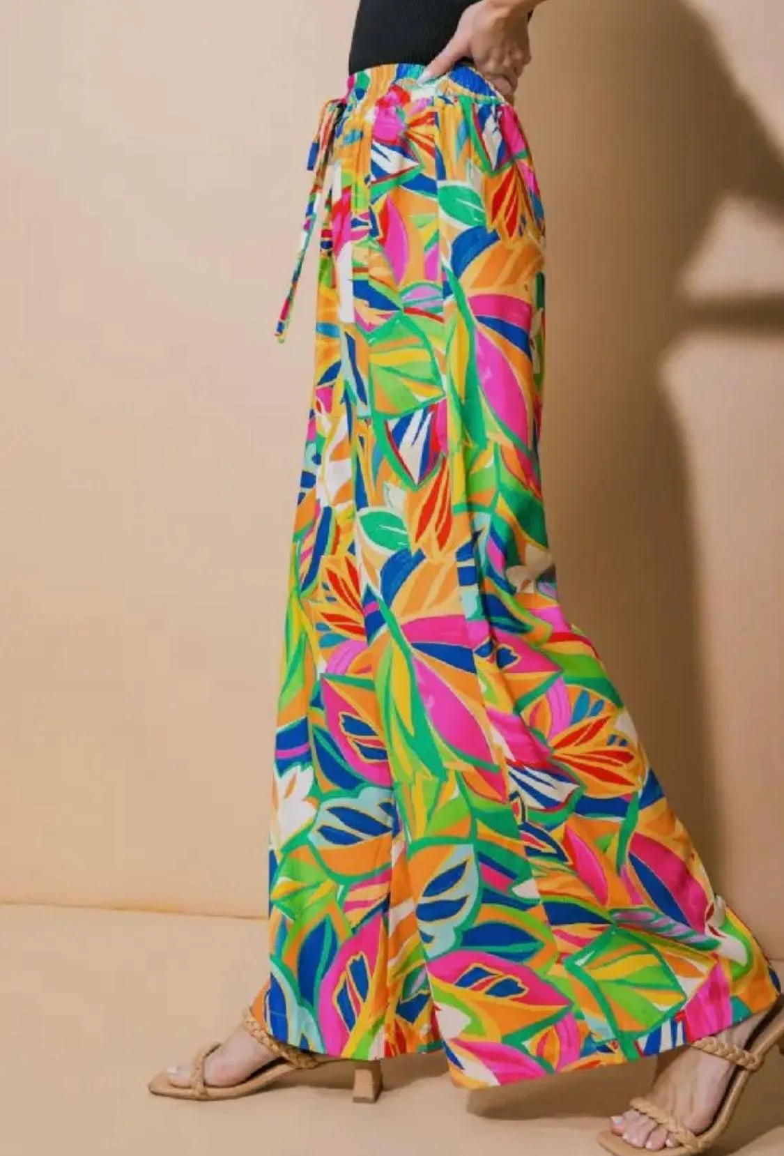 Tropical Patterned Flowy Pants