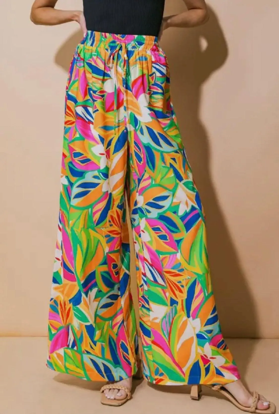 Tropical Patterned Flowy Pants