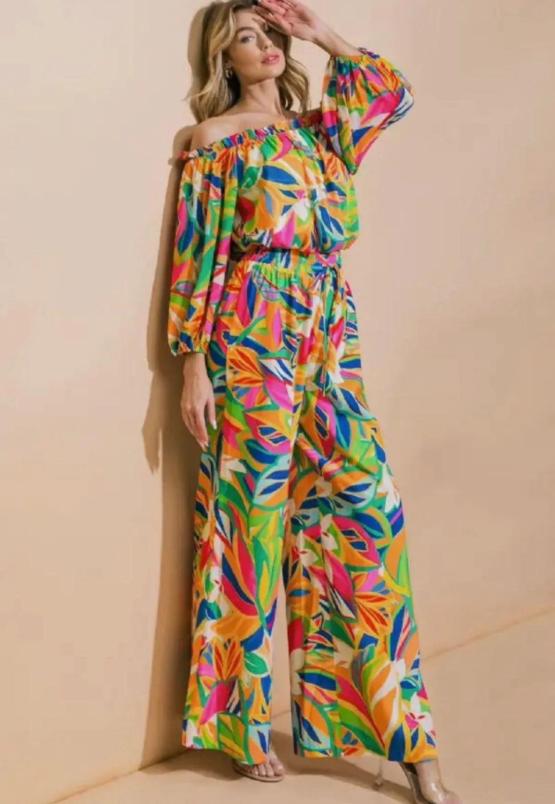 Tropical Patterned Flowy Pants