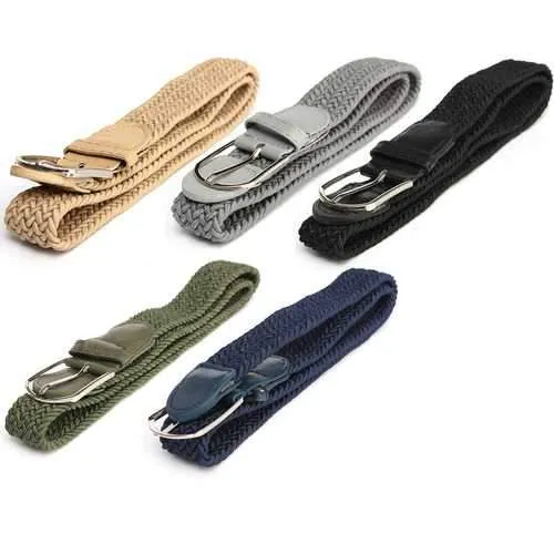 Unisex Men Women Elastic Woven Stretch Canvas Pin Buckle Belt Pants Strip