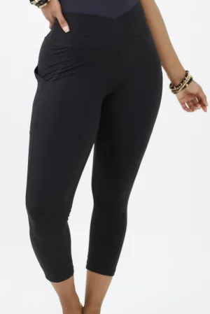 V Waist Capri Leggings - Black