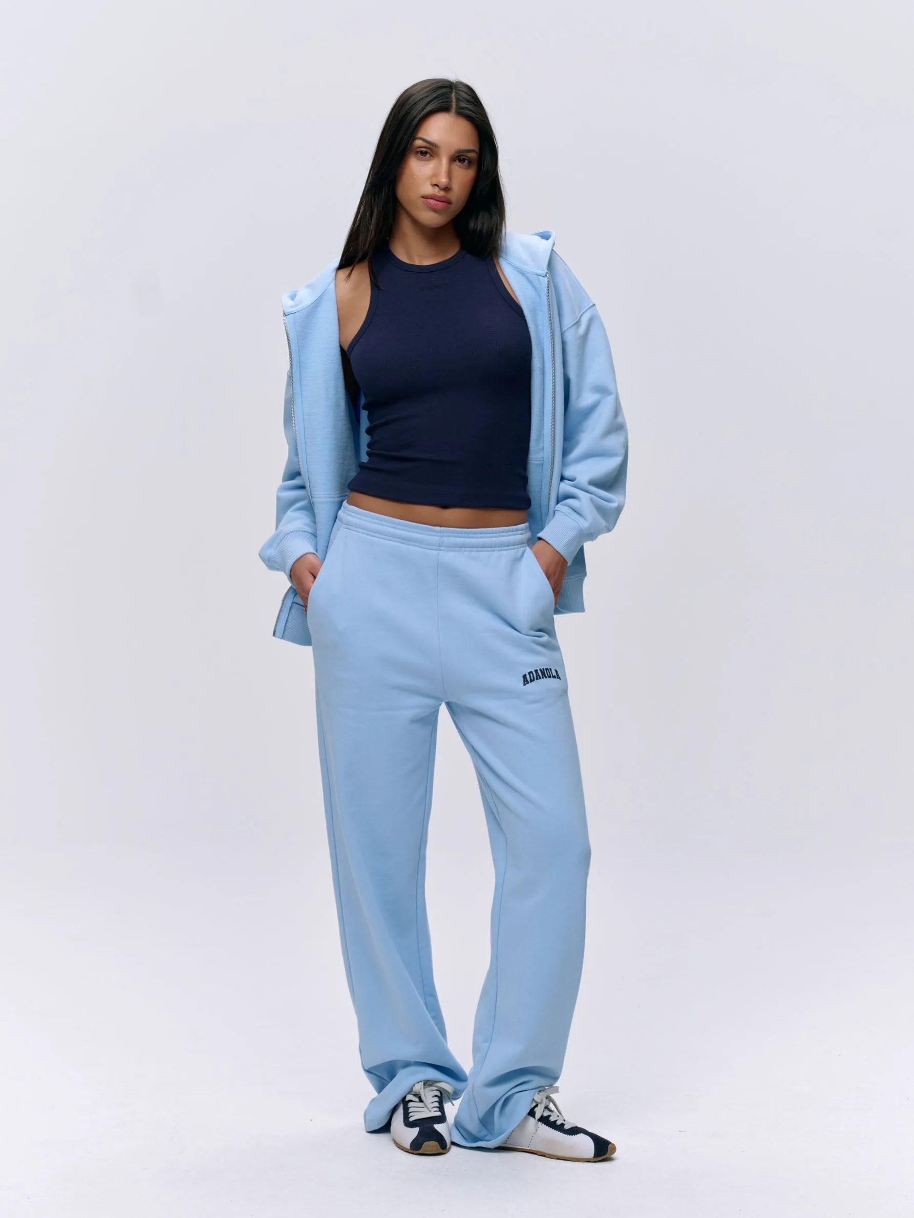 Varsity Straight Leg Sweatpants - Powder Blue/Navy Blue