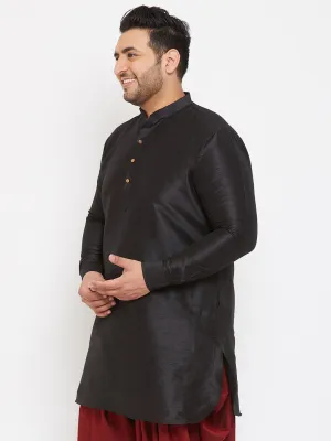 VASTRAMAY Men's Plus Size Black Silk Blend Curved Kurta