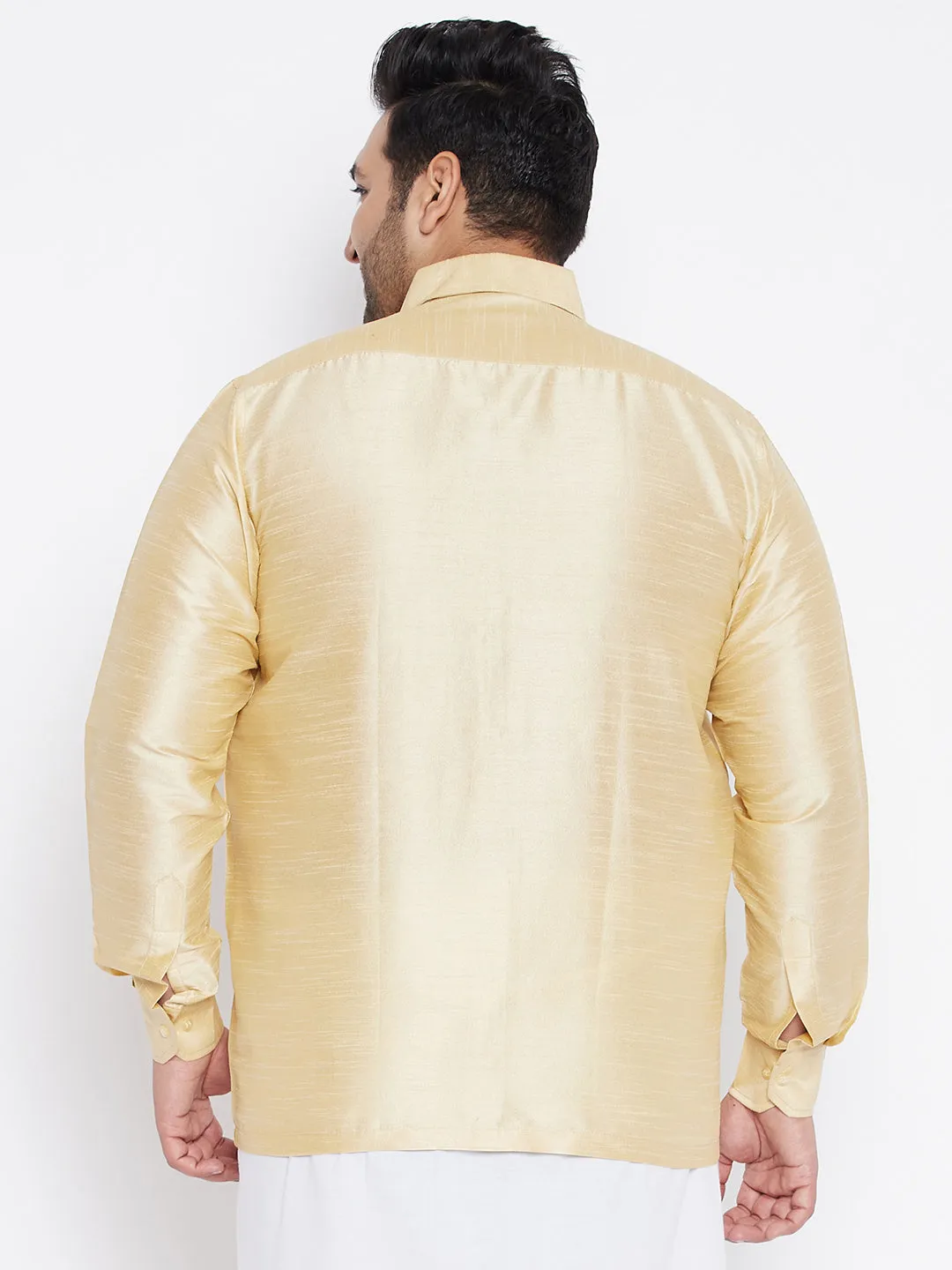 VASTRAMAY Men's Plus Size Golden Silk Blend Ethnic Shirt