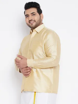 VASTRAMAY Men's Plus Size Golden Silk Blend Ethnic Shirt