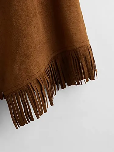 Verdusa Girl's Faux Suede Tassel Vest 70s Hippie Cardigan Cowgirl Fringe Jacket Brown 10Y