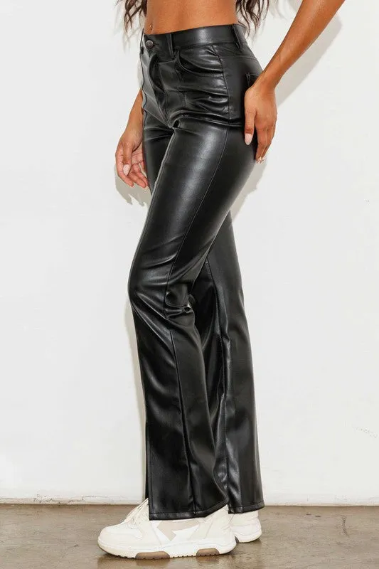 Vibrant M.i.U Vegan Leather Front Slit Bootcut