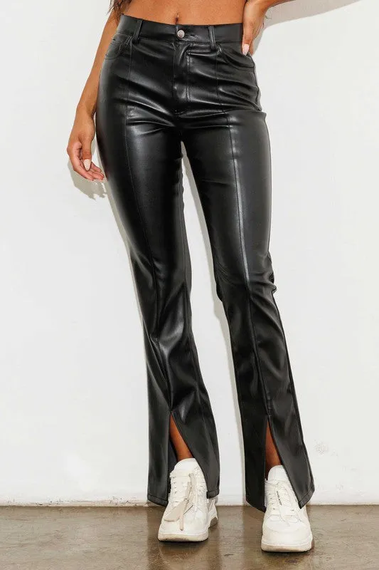 Vibrant M.i.U Vegan Leather Front Slit Bootcut