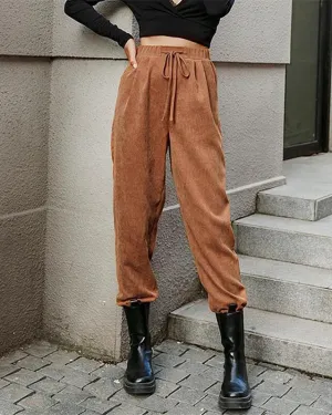 Waffle Knit Tie Front Corduroy Pants