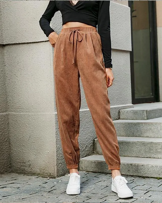 Waffle Knit Tie Front Corduroy Pants