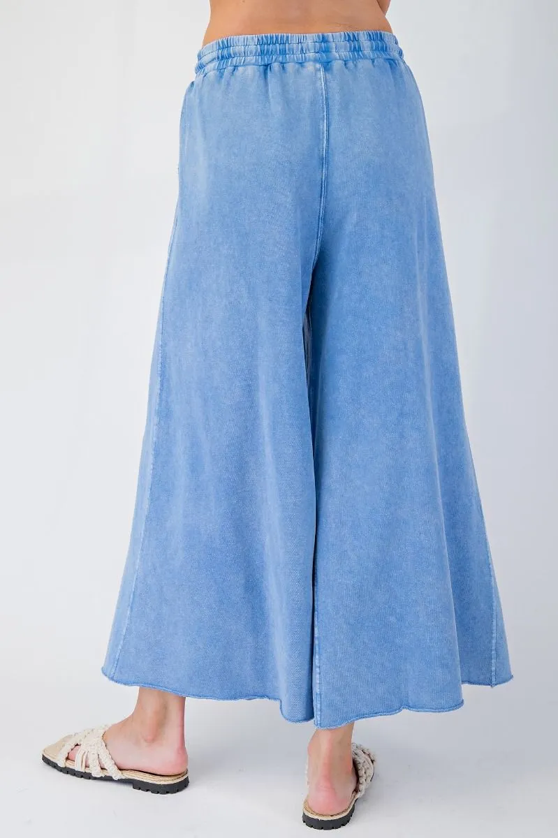 Washed Terry Knit Wide Leg Pants - Cornflower